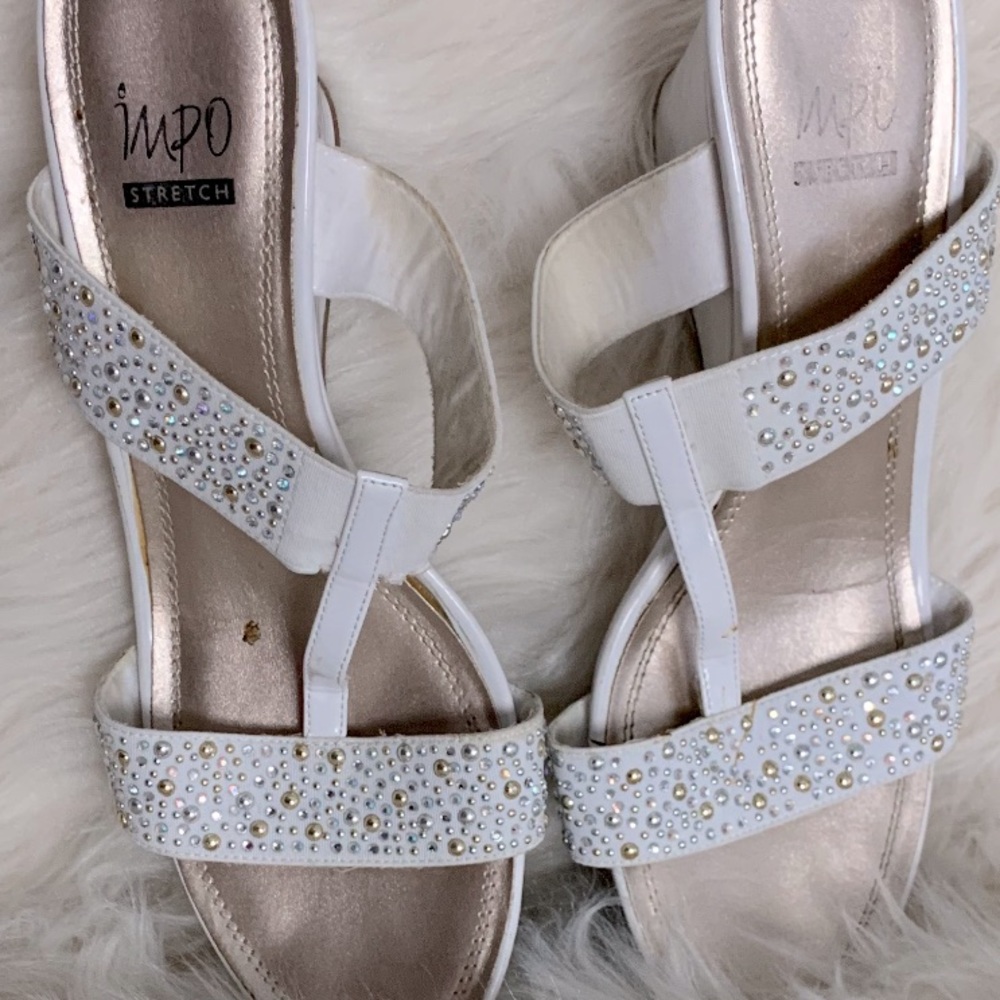 Impo White Vania Stretchy Straps Wedge Sandal